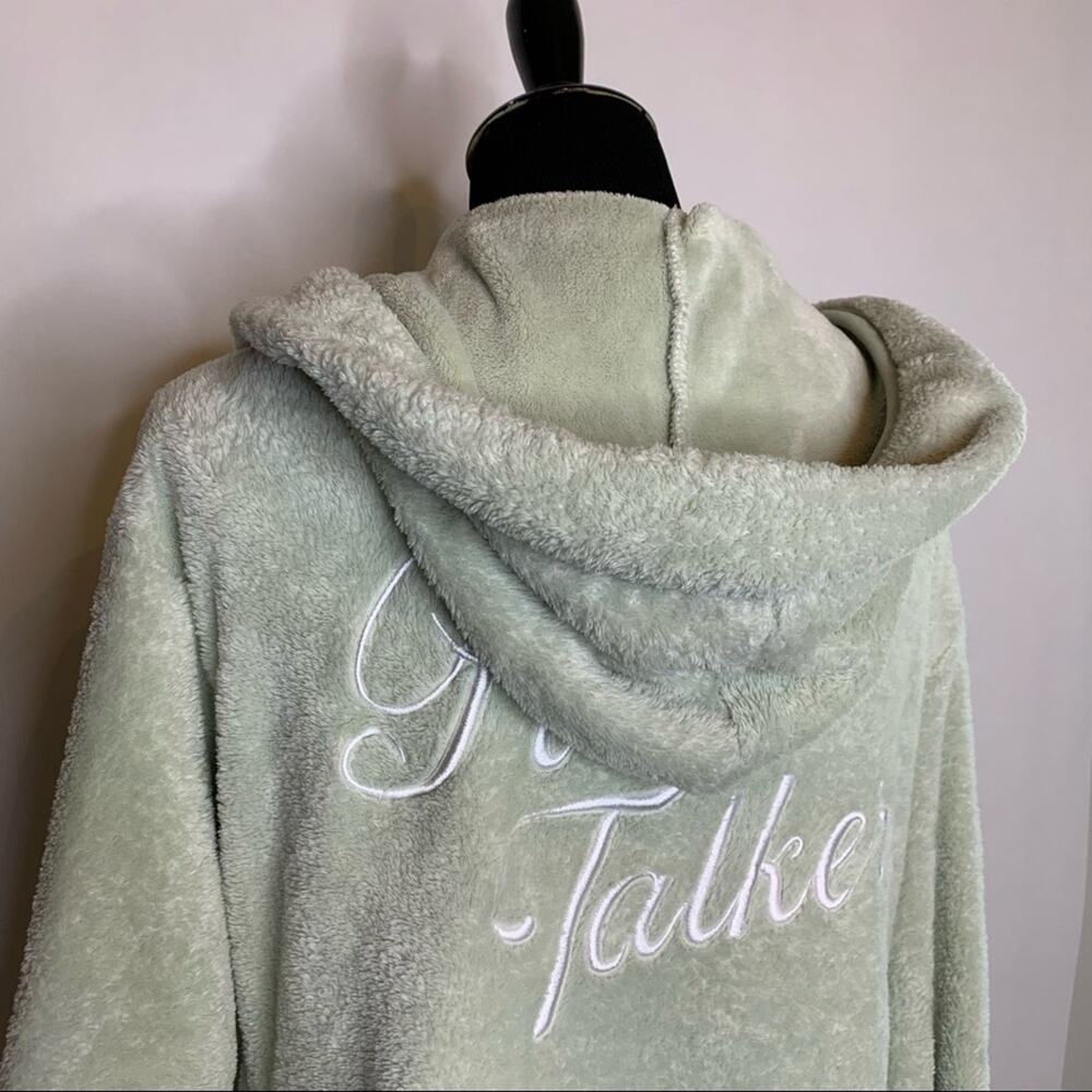 Wildfox light sage green Pillow Talker embroidered hooded robe size Large - Picture 8 of 13